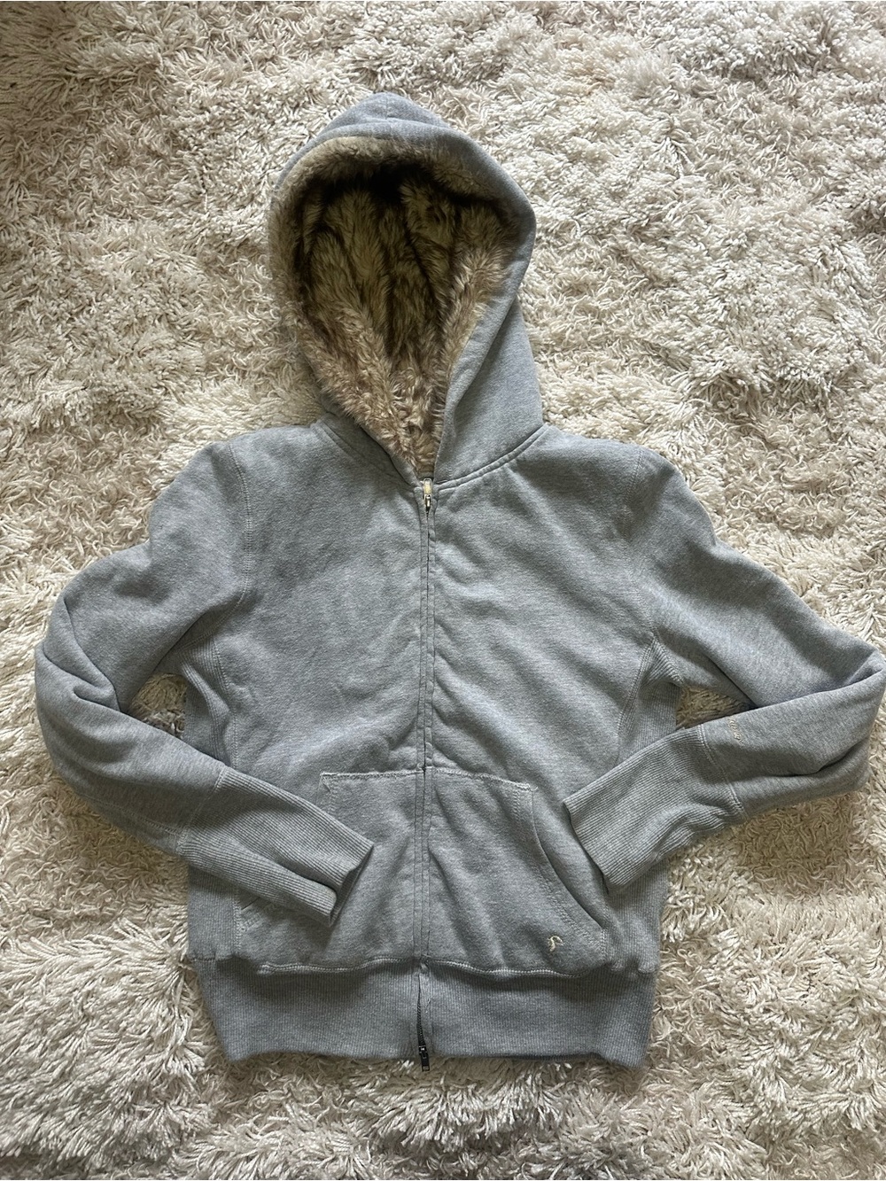 Vintage Y2K Urban Behavior Gray Faux Fur Lined Zip Hoodie Size L